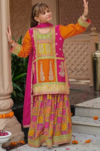 Multicolor chinon with embroidery