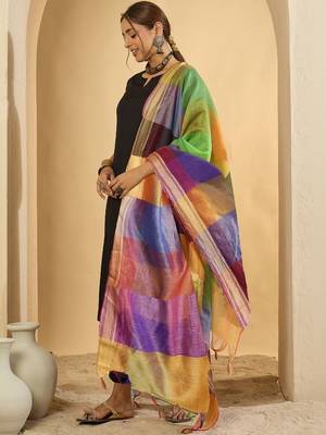 Black women regular kurta with trousers & with dupatta 1