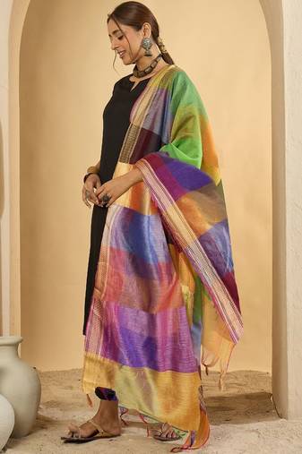 Black women regular kurta with trousers & with dupatta