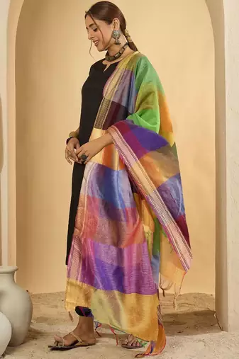 Black women regular kurta with trousers & with dupatta