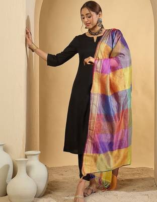 Black women regular kurta with trousers & with dupatta 3
