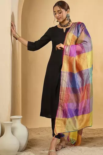 Black women regular kurta with trousers & with dupatta