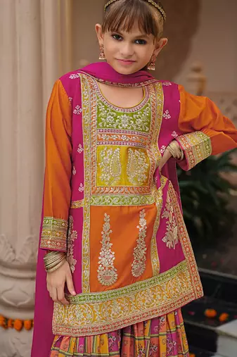 Multicolor chinon with embroidery