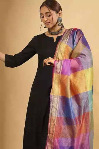 Black women regular kurta with trousers & with dupatta
