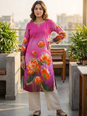 Pink women floral printed kurta 1