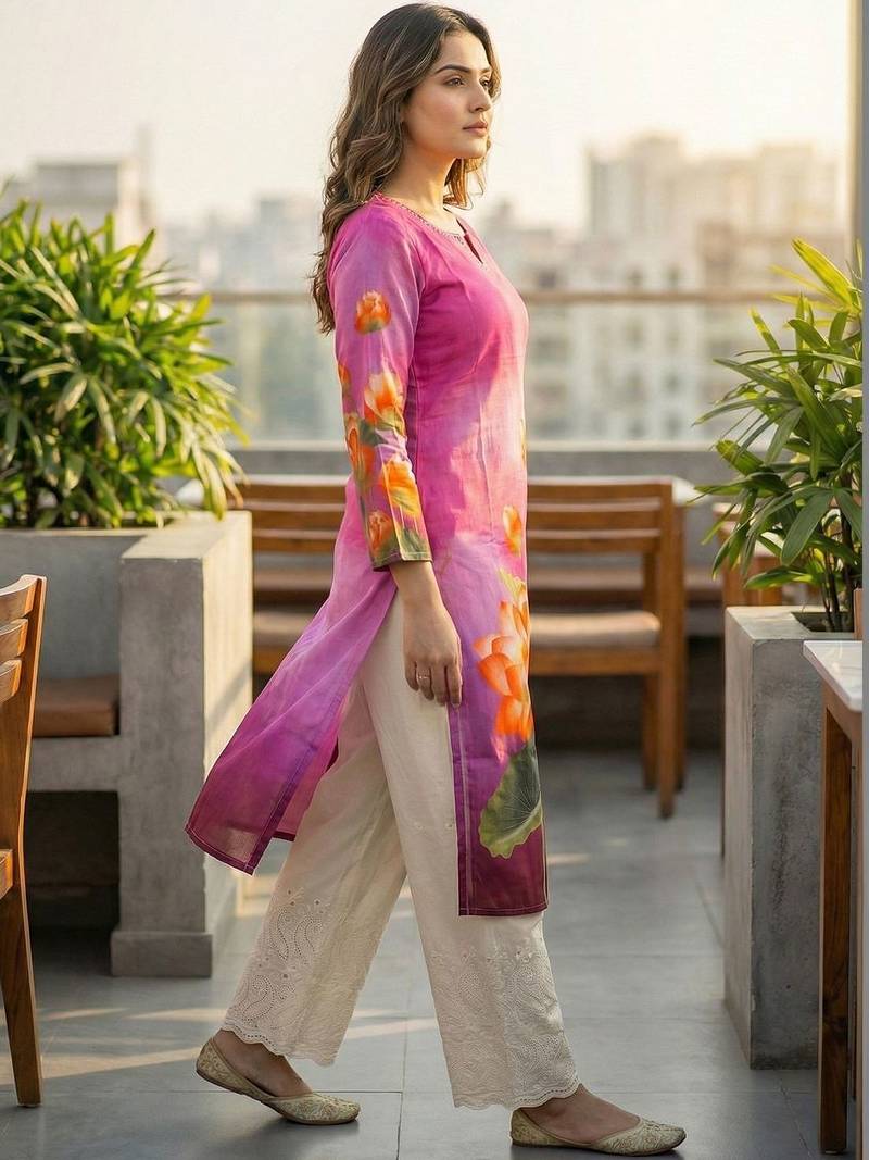 Pink women floral printed kurta
