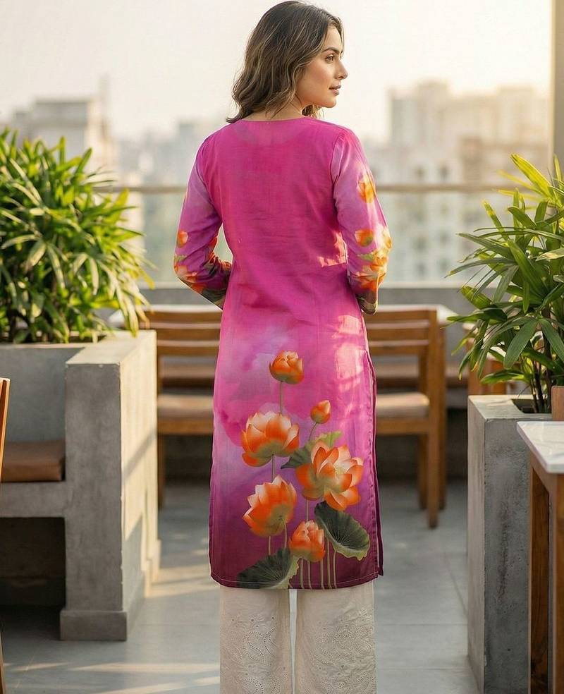 Pink women floral printed kurta