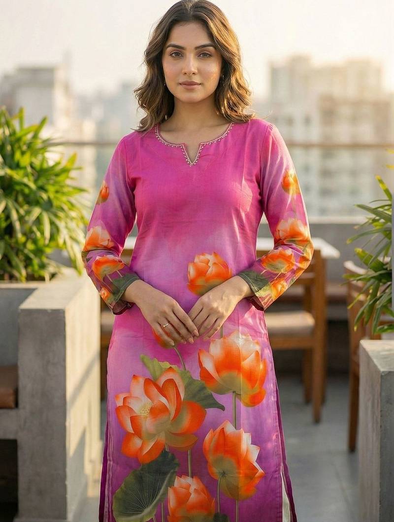 Pink women floral printed kurta