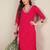 Pink women leheriya printed thread work straight kurta