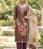 Brown color beautiful and ethnic partywear cotton linen simmer fabric suit