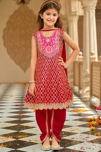 Red chinon with embroidery