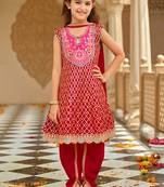 Red chinon with embroidery