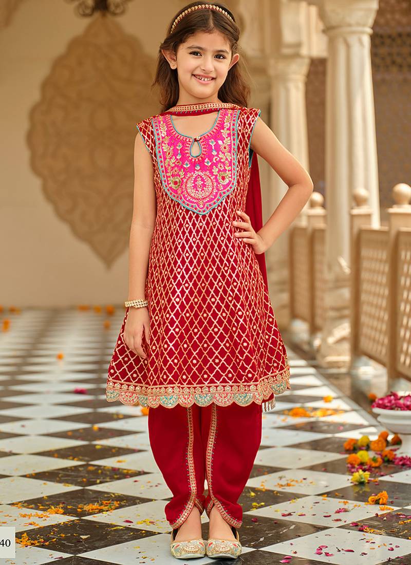 Red chinon with embroidery