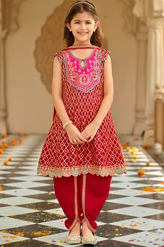 Red chinon with embroidery