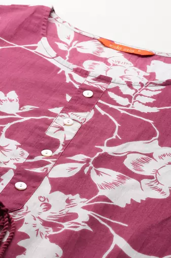 Pink floral printed pure cotton kurta