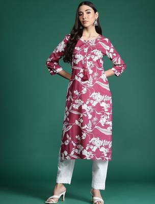 Pink floral printed pure cotton kurta 3