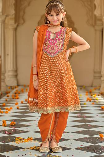 Orange chinon with embroidery