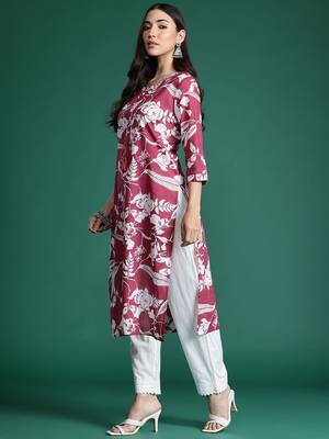Pink floral printed pure cotton kurta 4