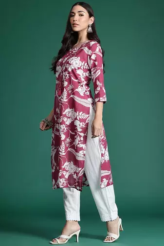 Pink floral printed pure cotton kurta