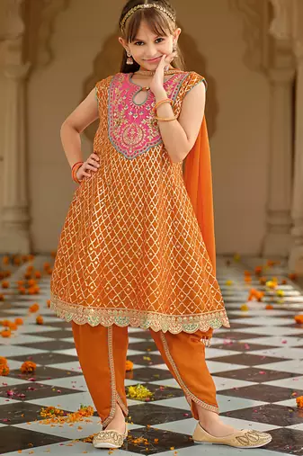 Orange chinon with embroidery
