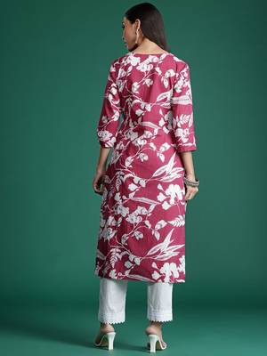 Pink floral printed pure cotton kurta 5