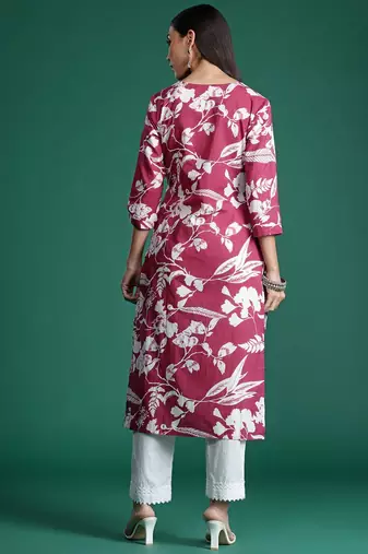 Pink floral printed pure cotton kurta