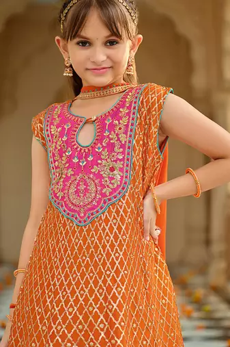 Orange chinon with embroidery
