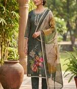 Grey color beautiful and ethnic partywear cotton linen simmer fabric suit