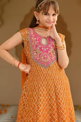 Orange chinon with embroidery