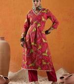 Red bandhani printed v neck gotta patti pure cotton straight kurta