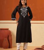 Black women ethnic motifs embroidered thread work kurta