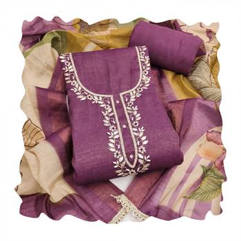 Purple color beautiful and ethnic partywear cotton linen simmer fabric suit 2