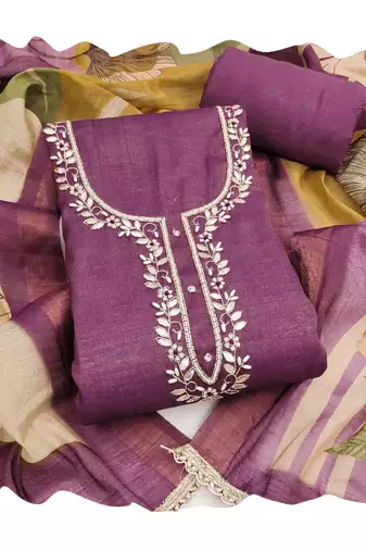 Purple color beautiful and ethnic partywear cotton linen simmer fabric suit
