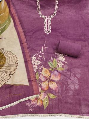 Purple color beautiful and ethnic partywear cotton linen simmer fabric suit 3