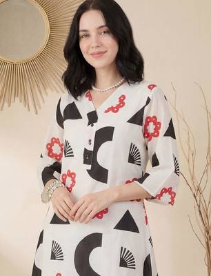 White women printed cotton kurta with palazzos 2
