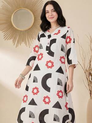 White women printed cotton kurta with palazzos 5