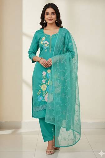 Sea green color smart and budgeted roman silk suit