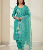 Sea green color smart and budgeted roman silk suit