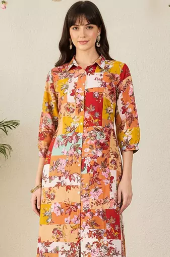 Multicolor women floral printed regular pure cotton multicolor kurta with trousers