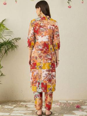 Multicolor women floral printed cotton multicolor kurta with trousers 4