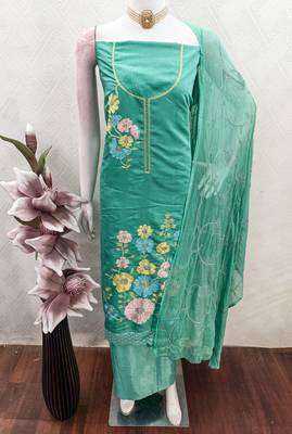 Sea green color smart and budgeted roman silk suit 4