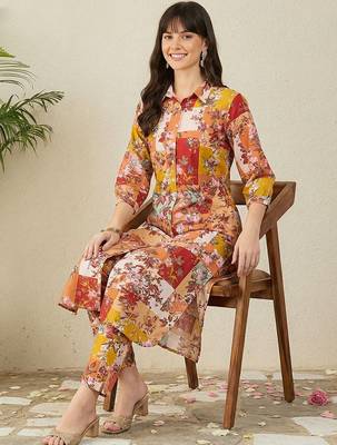 Multicolor women floral printed cotton multicolor kurta with trousers 5