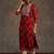 Red women leheriya printed mirror work georgette kurta