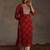 Red women leheriya printed mirror work georgette kurta