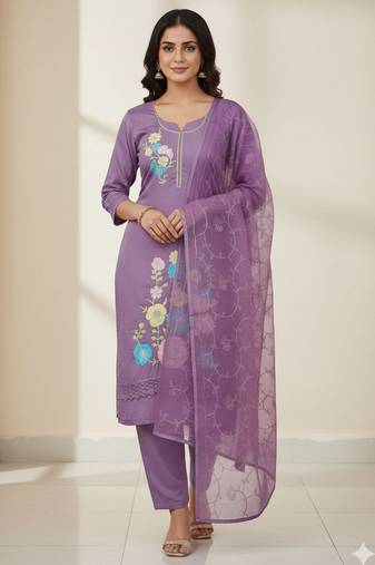 Purple color smart and budgeted roman silk suit