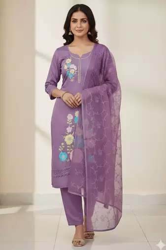 Purple color smart and budgeted roman silk suit