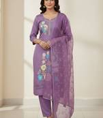 Purple color smart and budgeted roman silk suit