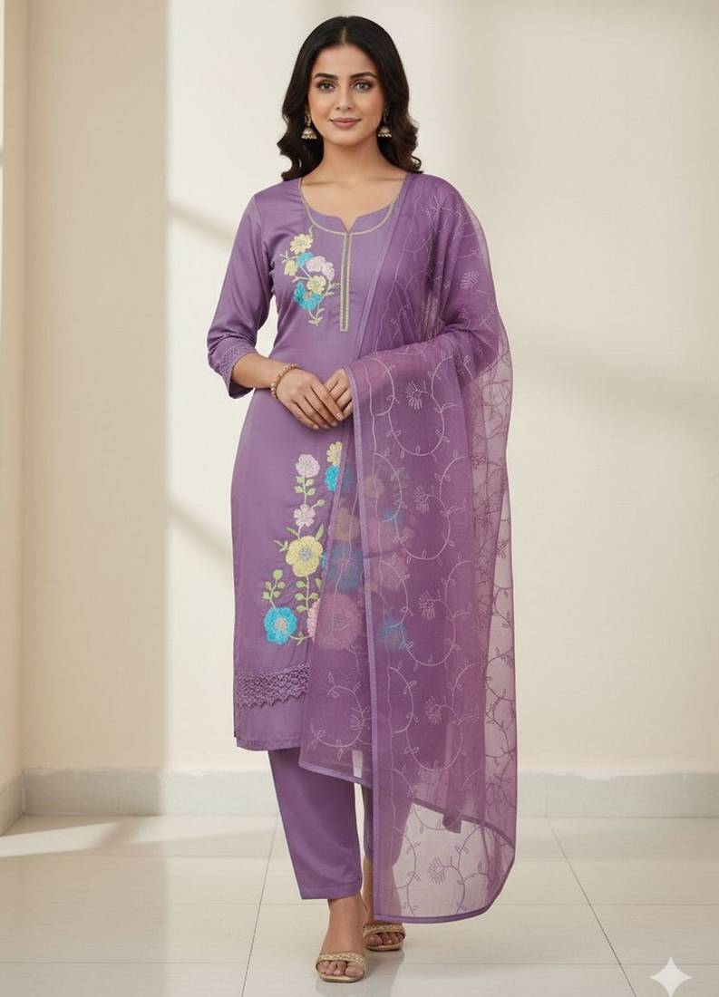 Purple color smart and budgeted roman silk suit