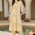 Beige women printed pleated pure cotton kurta with trousers