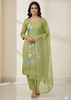 Green color smart and budgeted roman silk suit 1
